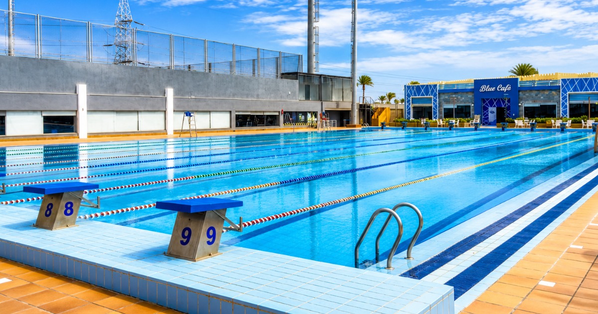 Olympic 50m outdoor swimming pool with competition starting blocks at the Hurghada sports complex
