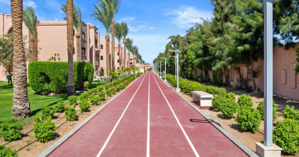 Outdoor Olympic swimming pool at a Red Sea training resort in Hurghada, Egypt