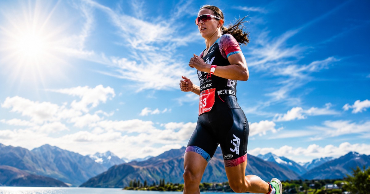 Triathlete running during race at Soma Bay