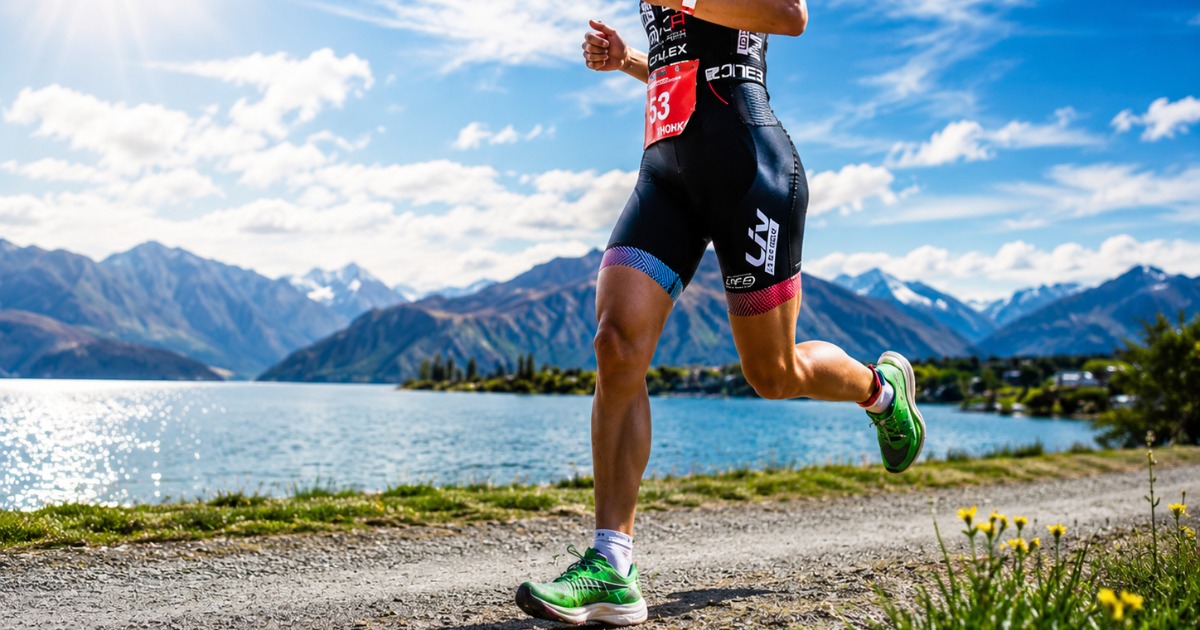 Triathlon run training — lakeside running